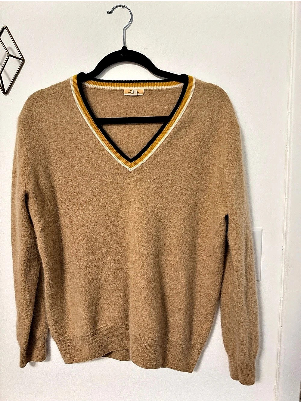 J.Crew Cashmere V-neck Sweater with Contrast Trim 100% Cashmere V-Neck Sweater